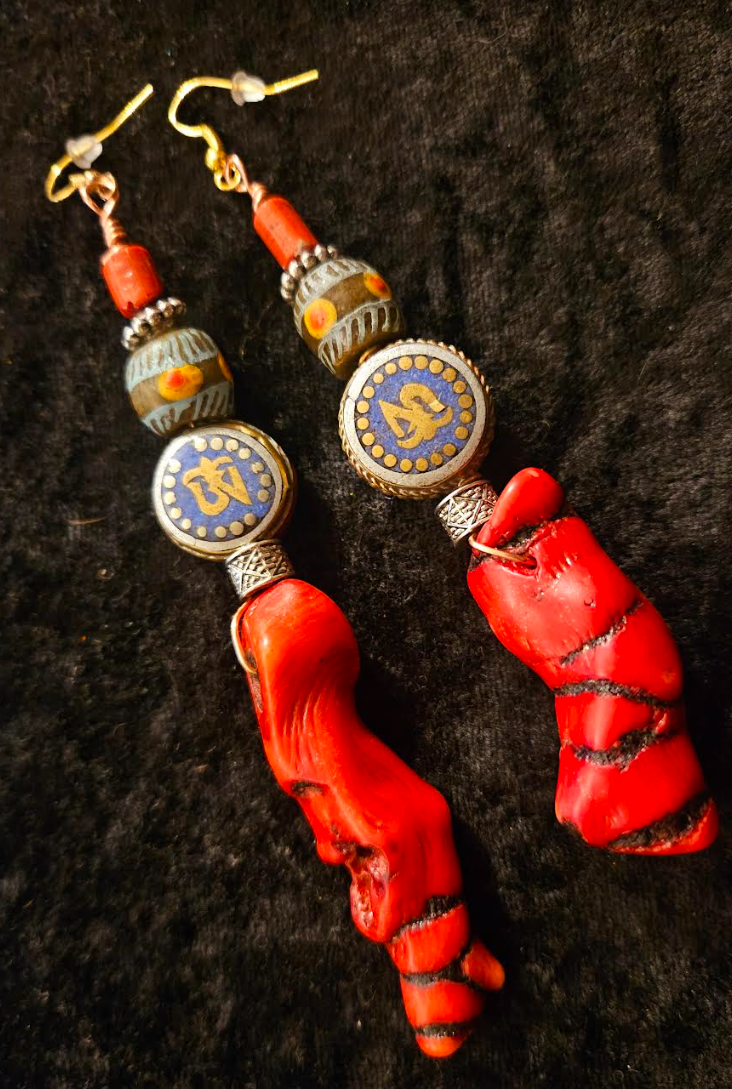 Rattlesnake Branch Coral Pierced Earrings - Tribal Inspired Shoulder Dusters - Ethnic Couture Earlobe Candy - Kat Kouture Jewelry