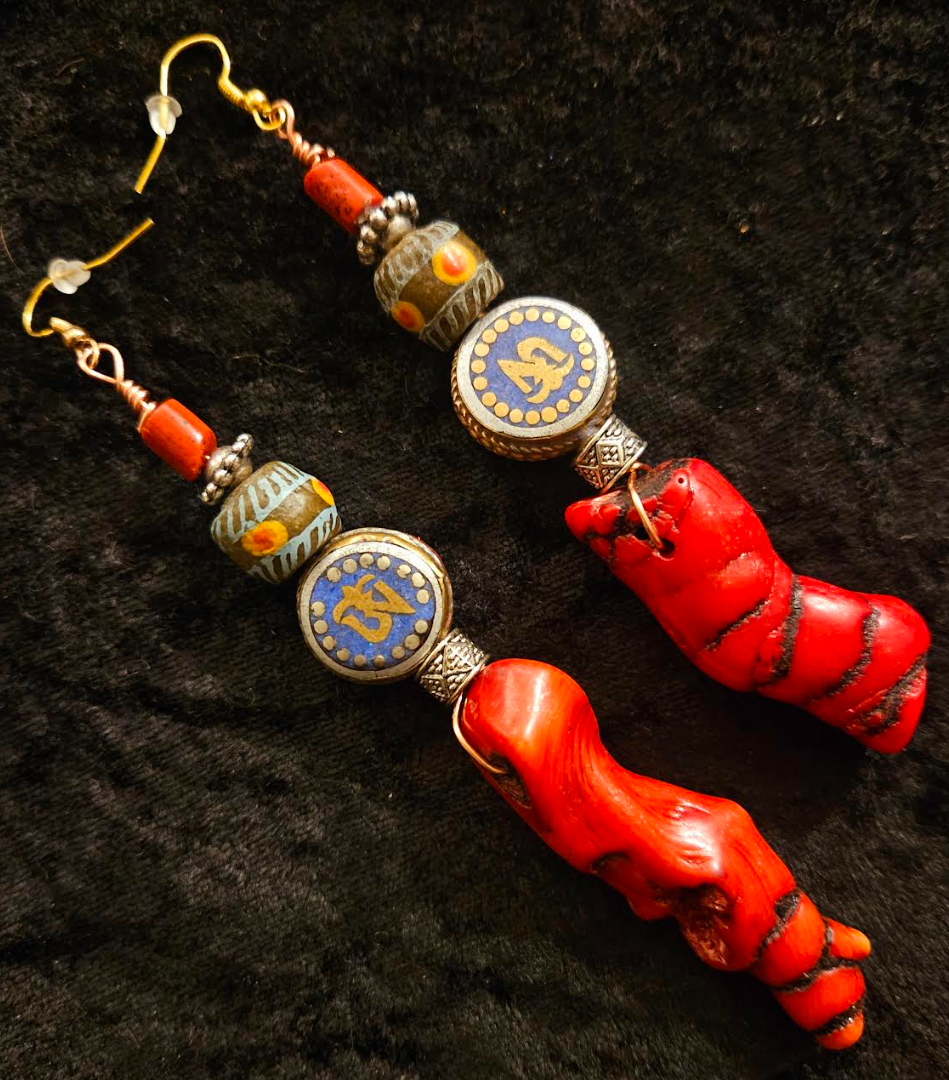 Rattlesnake Branch Coral Pierced Earrings - Tribal Inspired Shoulder Dusters - Ethnic Couture Earlobe Candy - Kat Kouture Jewelry