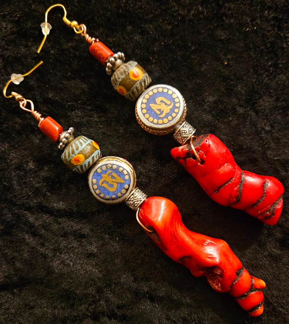 Rattlesnake Branch Coral Pierced Earrings - Tribal Inspired Shoulder Dusters - Ethnic Couture Earlobe Candy - Kat Kouture Jewelry