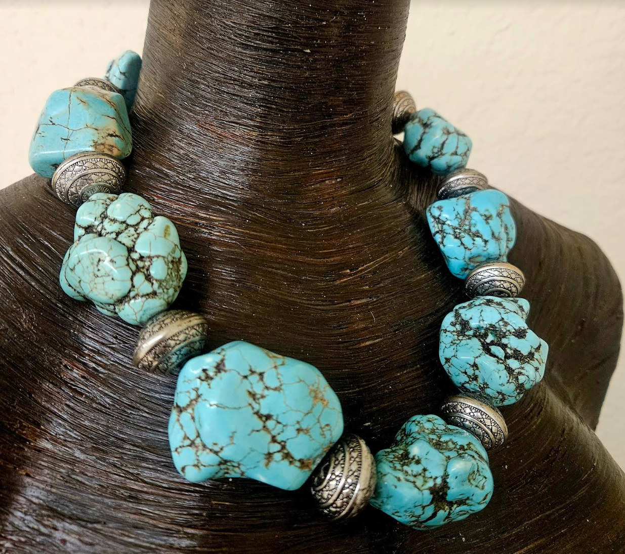 Magnesite Freeform Boulder Statement Necklace Unisex Styled - Cowgirl Styled Faux Turquoise Neck Candy - Iris Apfel Lookbook - Kat Kouture Jewelry