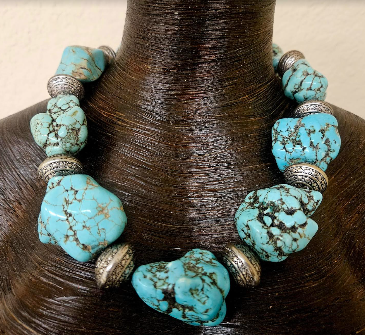 Magnesite Freeform Boulder Statement Necklace Unisex Styled - Cowgirl Styled Faux Turquoise Neck Candy - Iris Apfel Lookbook - Kat Kouture Jewelry