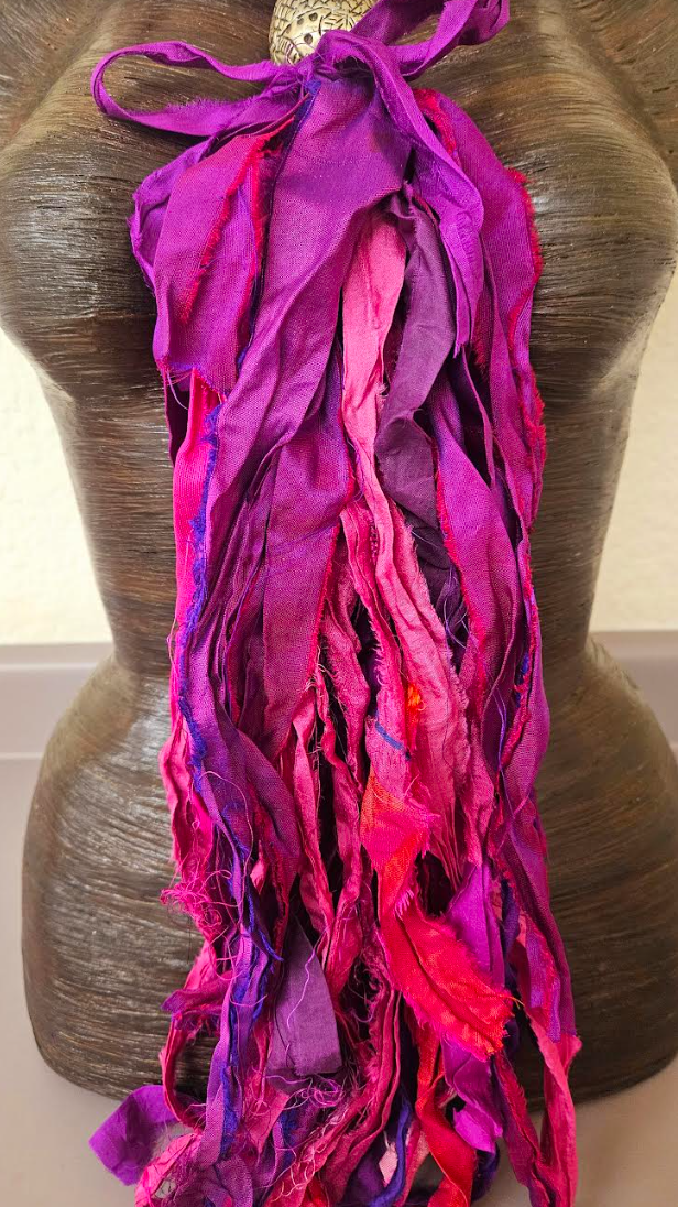 Distressed Purple & Pink Sari Silk Chest Piece with Plum Agate Necklage - OOAK Textile Wearable Art and Gemstone Chest Piece - Kat Kouture Jewelry