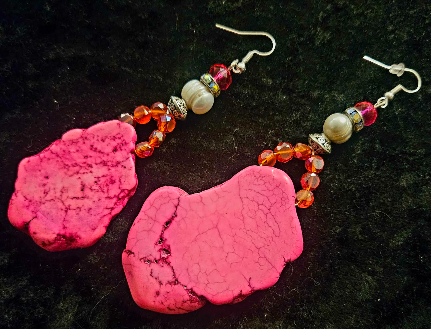 Hot Pink Howlite Drop Pierced Earrings - Bohemian Couture Ear Candy for Summer - Kat Kouture Jewelry