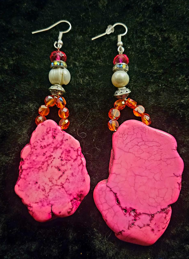 Hot Pink Howlite Drop Pierced Earrings - Bohemian Couture Ear Candy for Summer - Kat Kouture Jewelry