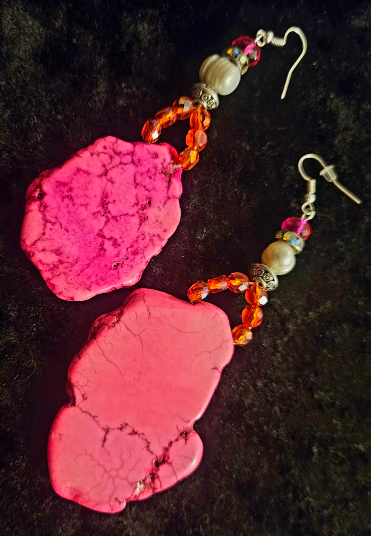 Hot Pink Howlite Drop Pierced Earrings - Bohemian Couture Ear Candy for Summer - Kat Kouture Jewelry