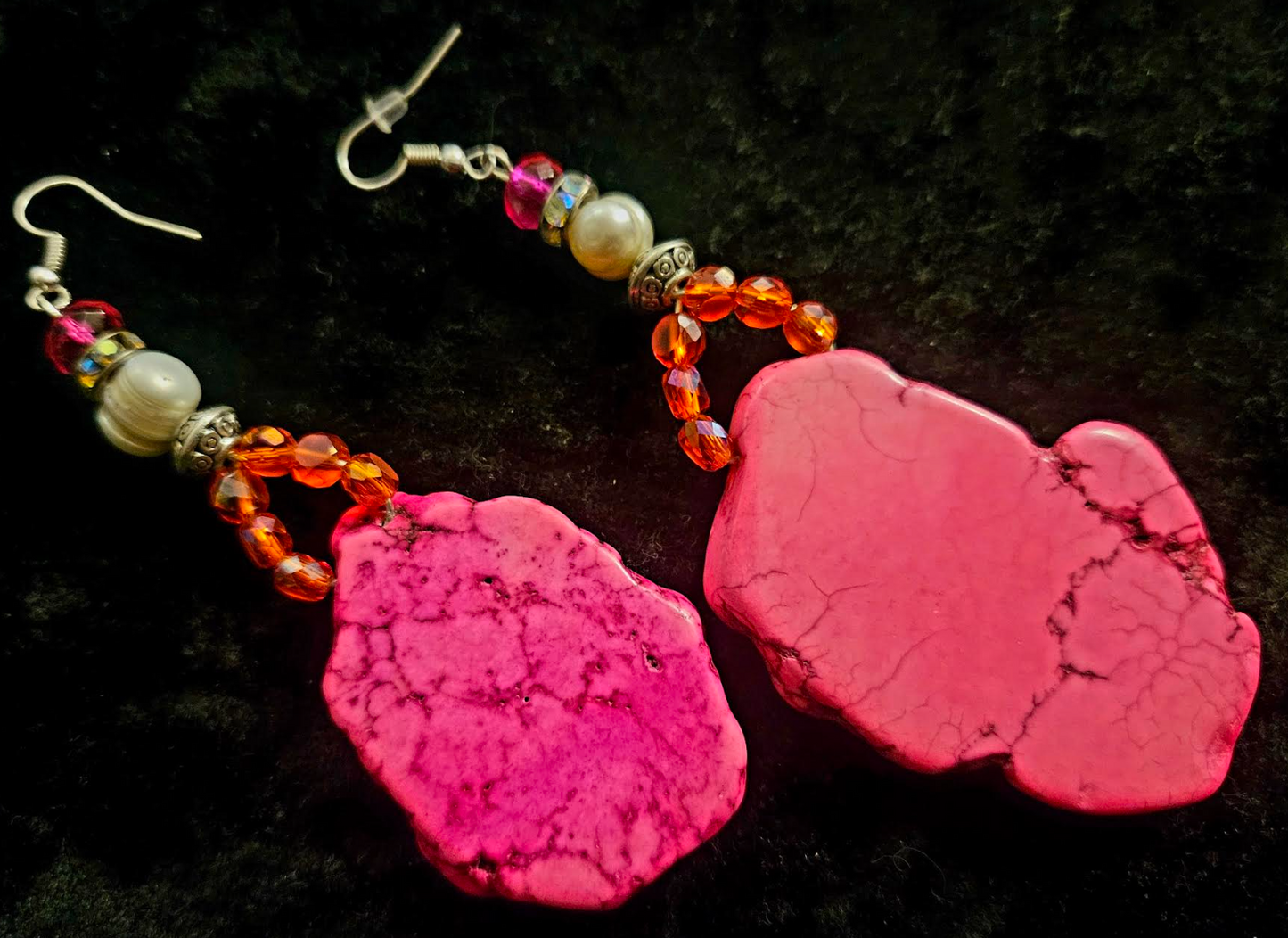 Hot Pink Howlite Drop Pierced Earrings - Bohemian Couture Ear Candy for Summer - Kat Kouture Jewelry