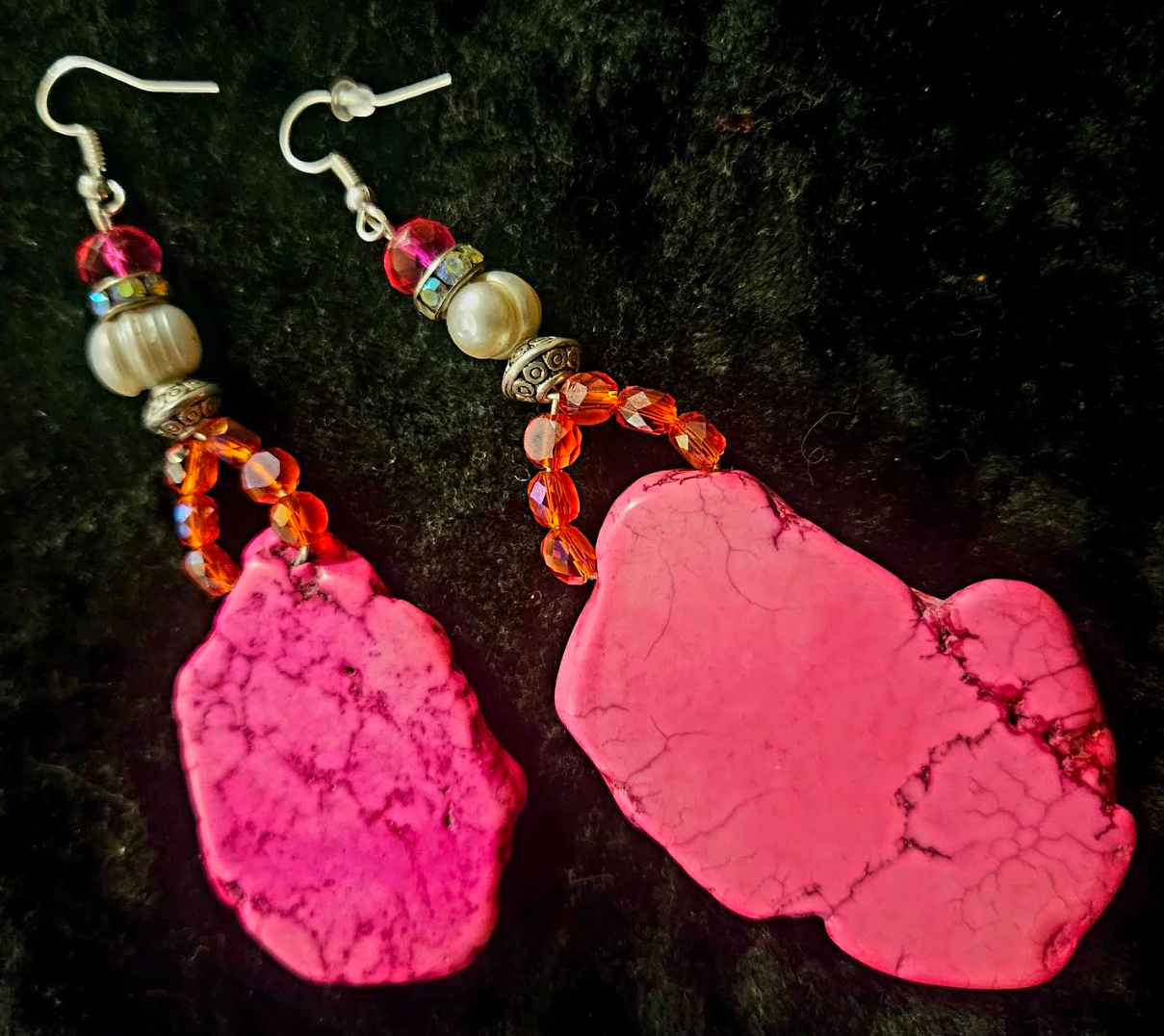 Hot Pink Howlite Drop Pierced Earrings - Bohemian Couture Ear Candy for Summer - Kat Kouture Jewelry