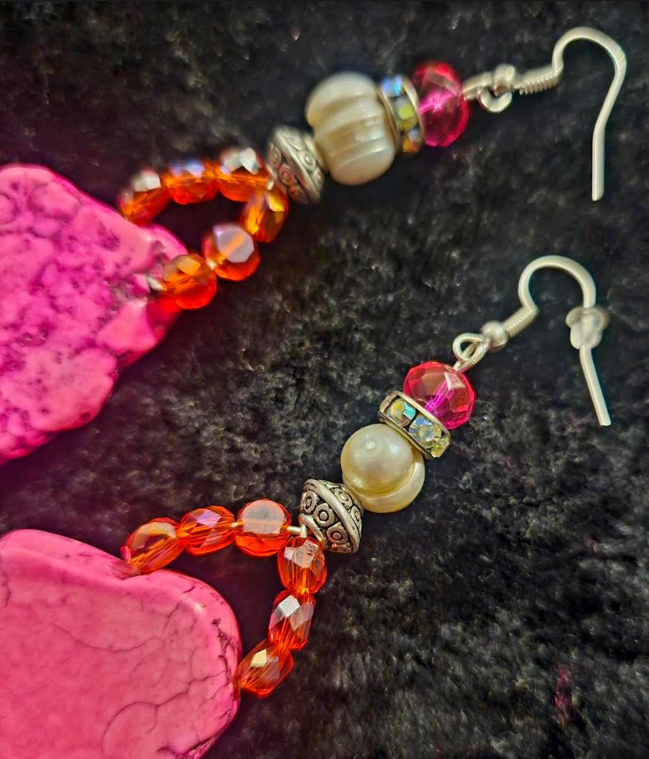 Hot Pink Howlite Drop Pierced Earrings - Bohemian Couture Ear Candy for Summer - Kat Kouture Jewelry