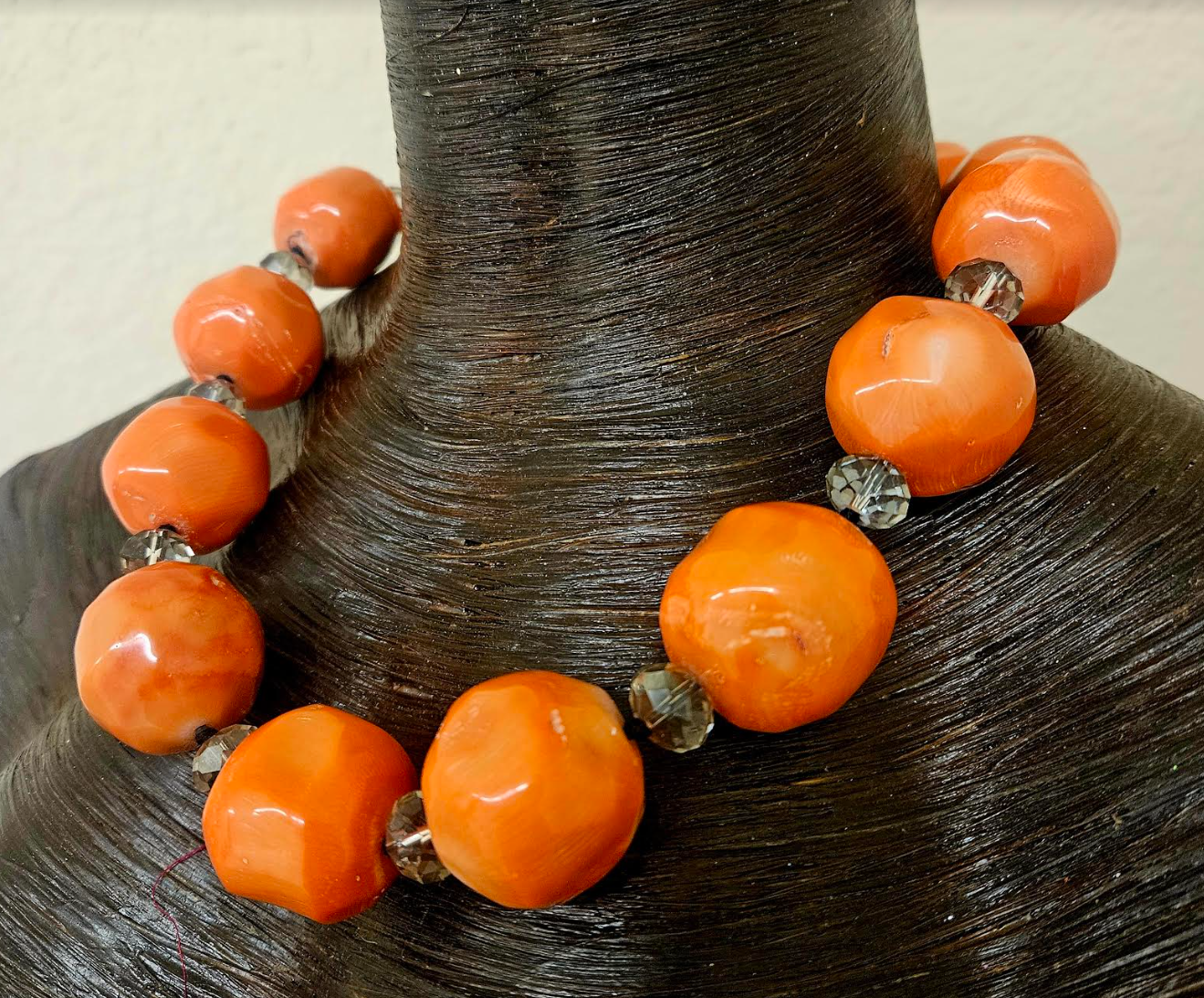 Bold Chunky & Heavy Orange Round Coral Beaded Statement Necklace - Haute Couture Coral Layering Neck Candy - Kat Kouture Jewelry