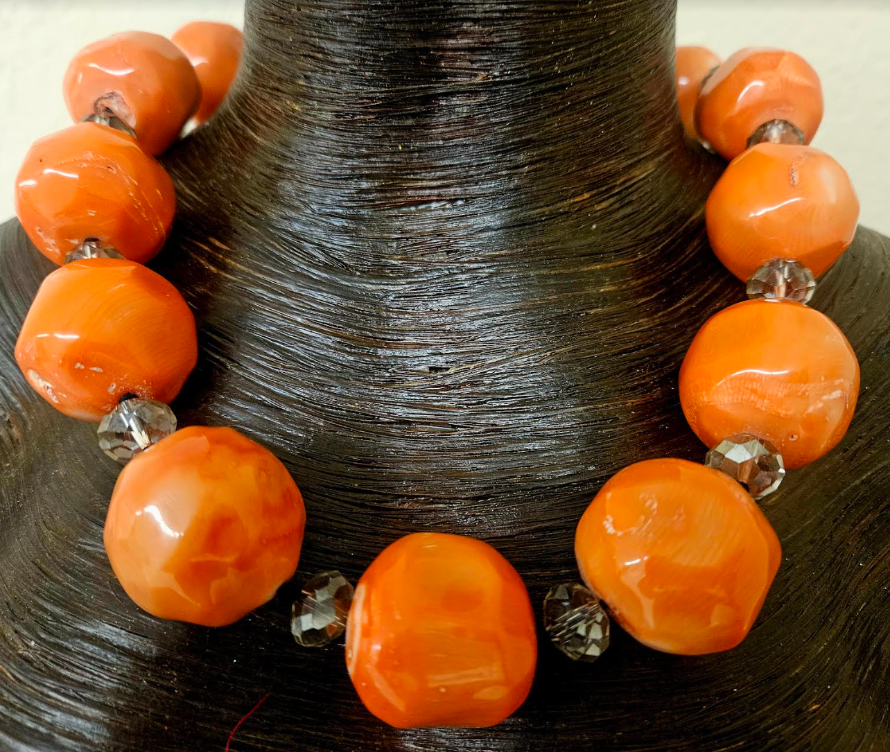 Bold Chunky & Heavy Orange Round Coral Beaded Statement Necklace - Haute Couture Coral Layering Neck Candy - Kat Kouture Jewelry