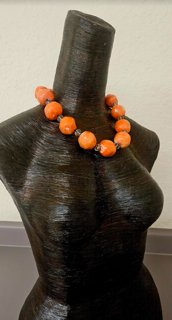 Bold Chunky & Heavy Orange Round Coral Beaded Statement Necklace - Haute Couture Coral Layering Neck Candy - Kat Kouture Jewelry