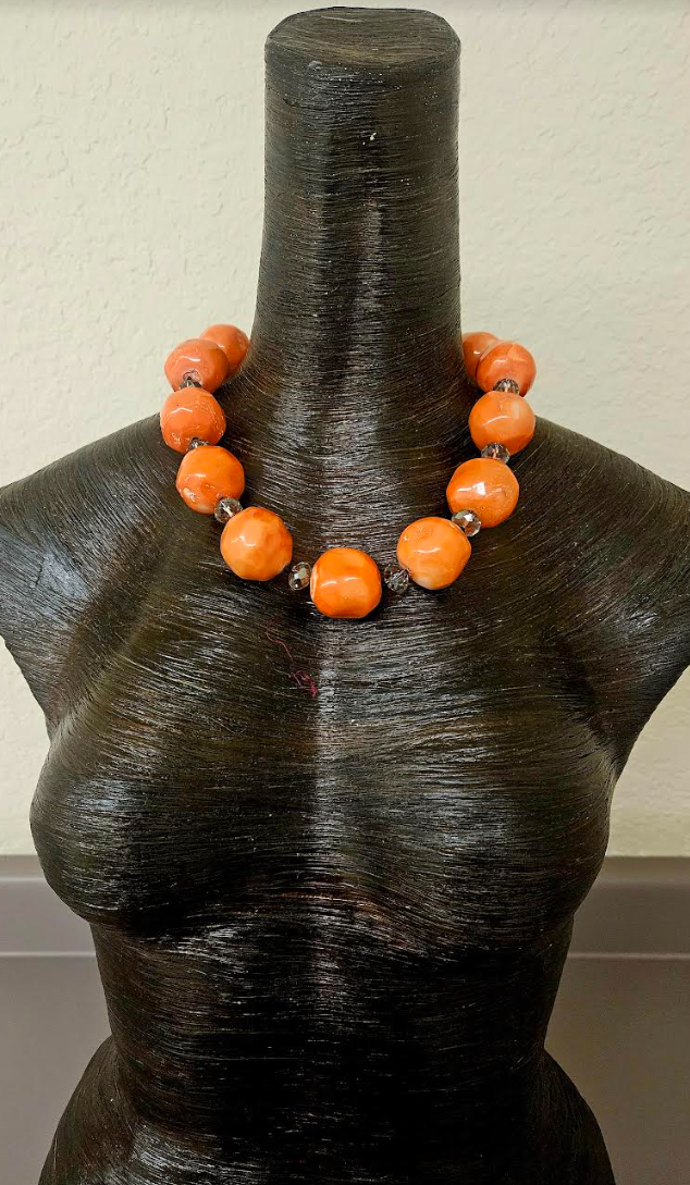 Bold Chunky & Heavy Orange Round Coral Beaded Statement Necklace - Haute Couture Coral Layering Neck Candy - Kat Kouture Jewelry