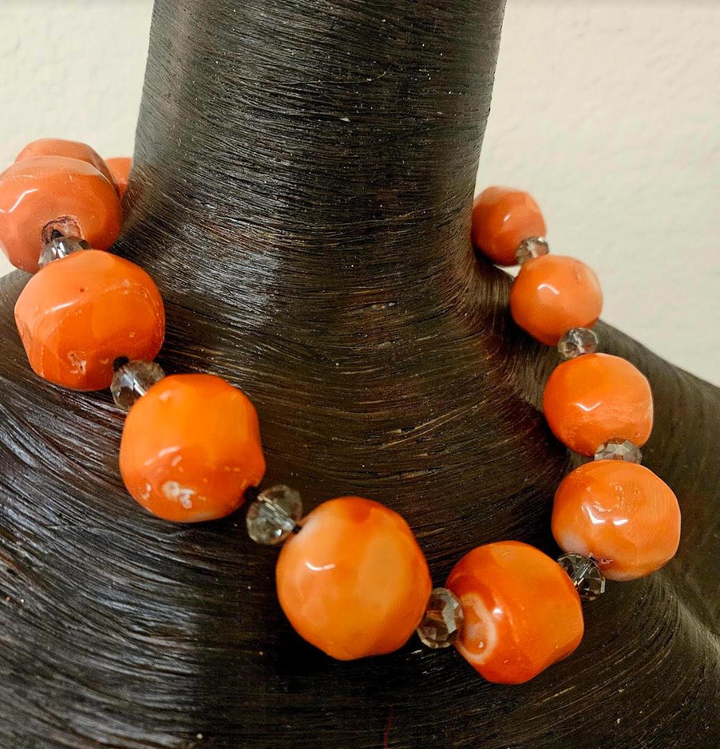 Bold Chunky & Heavy Orange Round Coral Beaded Statement Necklace - Haute Couture Coral Layering Neck Candy - Kat Kouture Jewelry