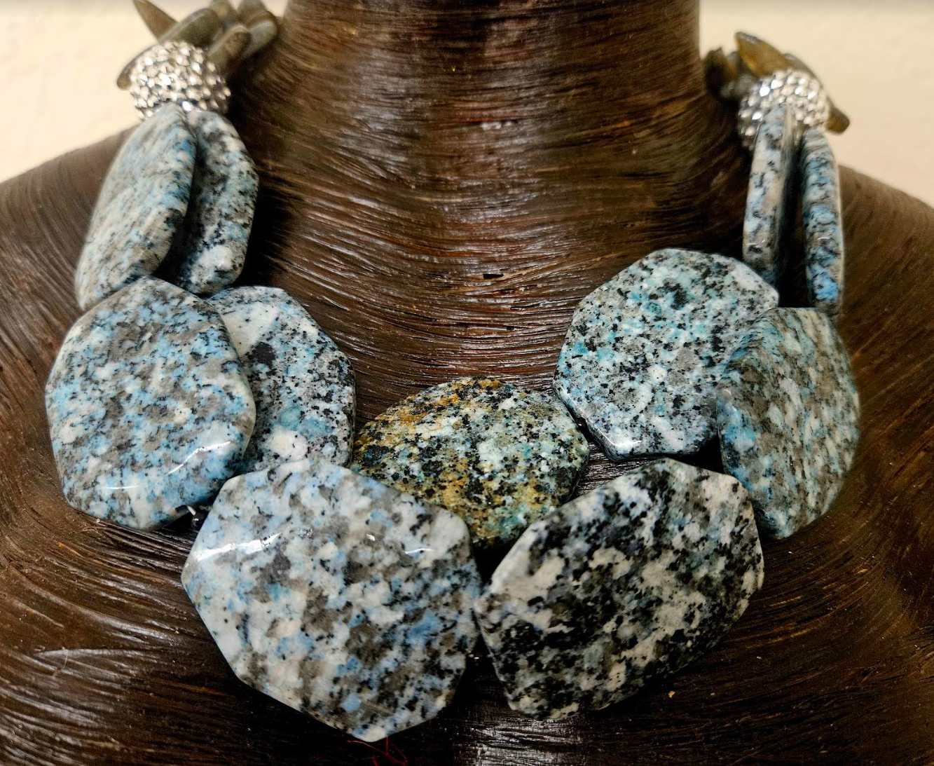 Jasper & Labradorite Multi Strand Statement Necklace - Blue Gray Brown & Black Gemstone Neck Candy -  Business Professional Venue Necklace - Kat Kouture Jewelry