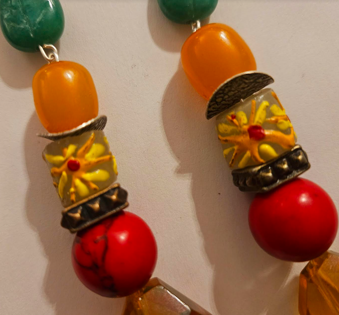 Colorful Beaded Dangle Pierced Earrings for Summer - Citrine Faceted Glass Shoulder Dusters - Red Green Yellow Orange Ear Candy - Kat Kouture Jewelry