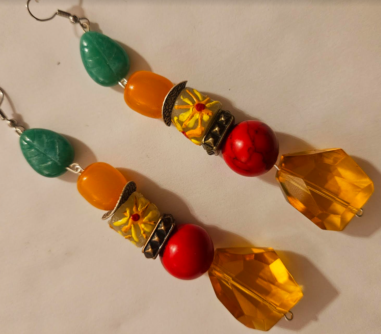 Colorful Beaded Dangle Pierced Earrings for Summer - Citrine Faceted Glass Shoulder Dusters - Red Green Yellow Orange Ear Candy - Kat Kouture Jewelry