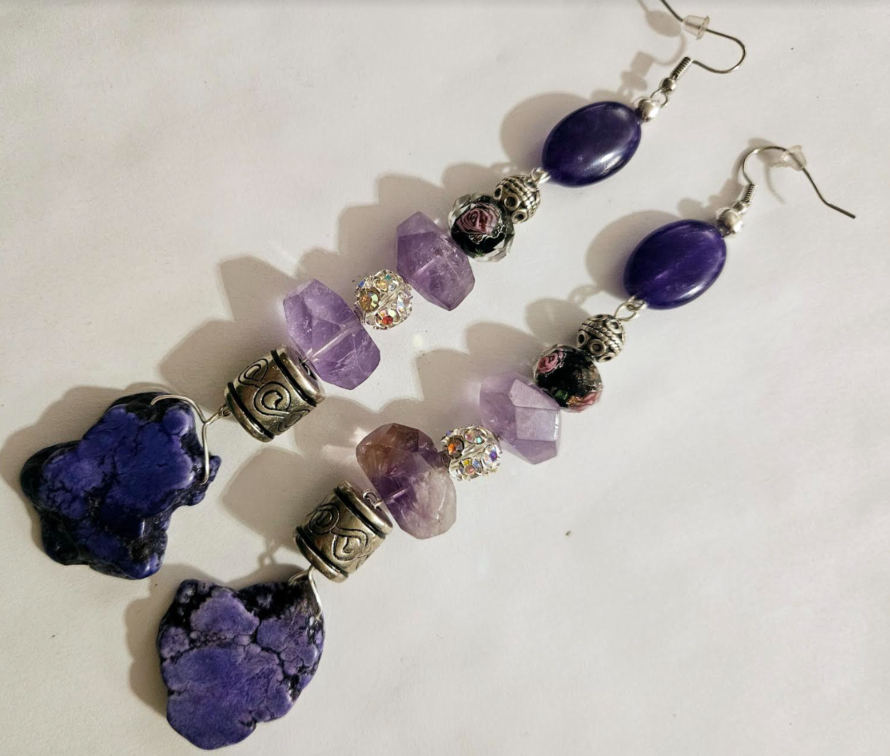 Purple Gemstone Shoulder Duster Pierced Earrings - Boho Couture Long Beaded Ear Candy - Kat Kouture Jewelry