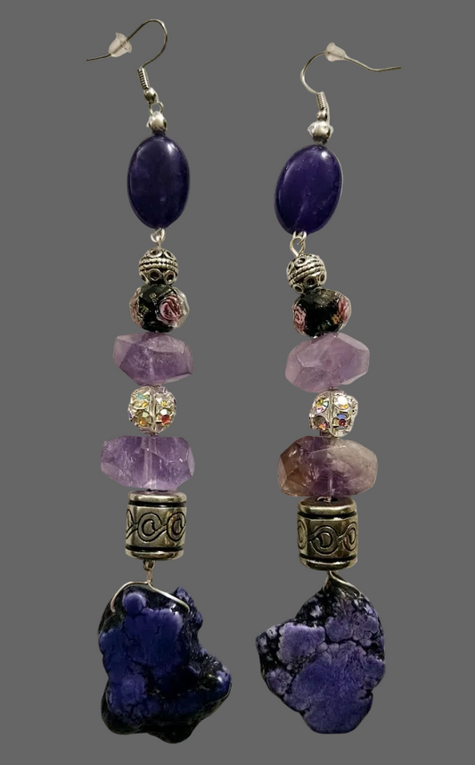 Purple Gemstone Shoulder Dusters -  Pierced Statement Earrings