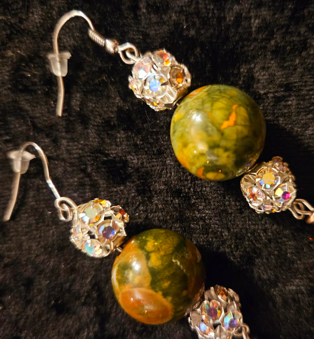 Exotic Rainforest Jasper Extra Long Pierced Earrings - Jungle Fever Beaded Shoulder Dusters - Autumn Wardrobe Ear Candy - Kat Kouture Jewelry