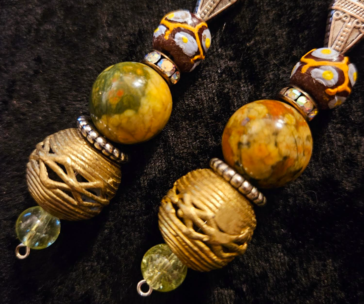 Exotic Rainforest Jasper Extra Long Pierced Earrings - Jungle Fever Beaded Shoulder Dusters - Autumn Wardrobe Ear Candy - Kat Kouture Jewelry