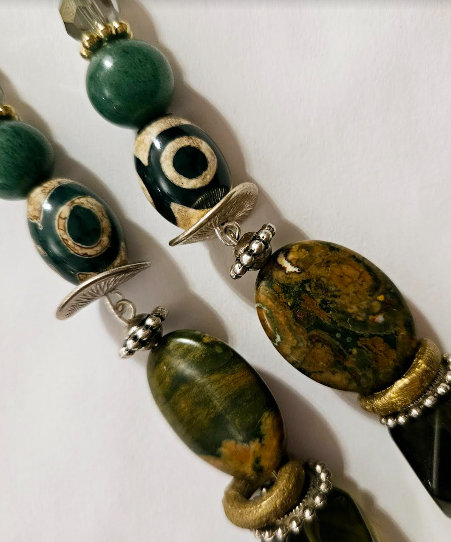 Exotic Green Gemstone Long Pierced Earrings - Jungle Fever Shoulder Duster Earrings - Olivine Beaded Long Ear Candy - Kat Kouture Jewelry