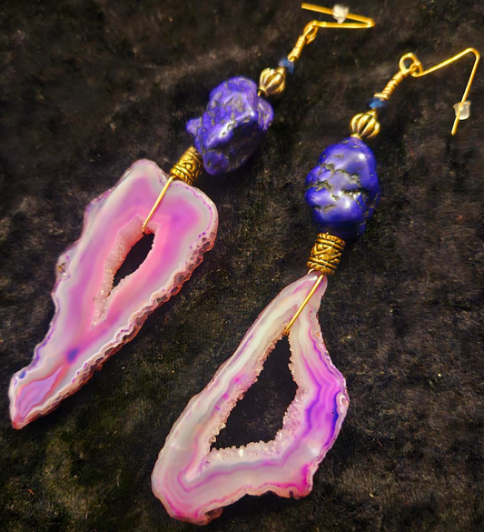 Pink & Purple Druzy Agate XL Pierced Earrings - Feminine Gemstone Ear Candy - Kat Kouture Jewelry