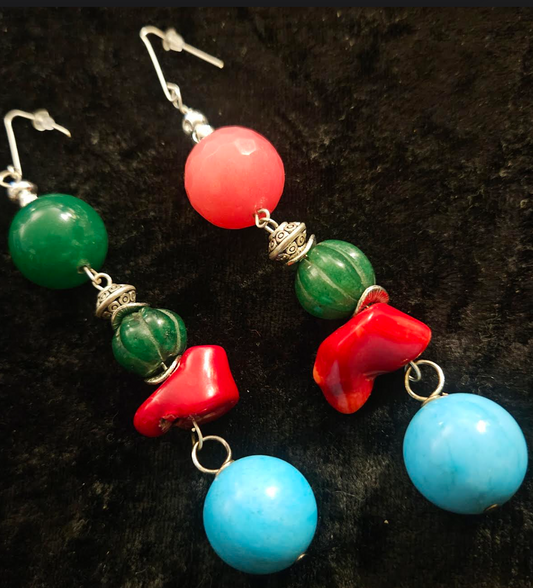 Funky Gemstone Ball Beaded Dangle Pierced Earrings - Bold & Chunky Whimsical Shoulder Dusters - Kat Kouture Jewelry