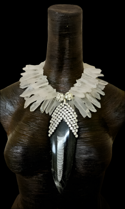 Orthoceras Rhinestone & Branch Quartz Luxury Necklace - Edgy Glamour
