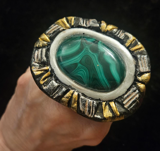 Sculpted Art Deco Malachite Statement Ring - Gatsby Inspired Gemstone Finger Candy Size 7 - Kat Kouture Jewelry - Modern Flapper Cocktail Ring