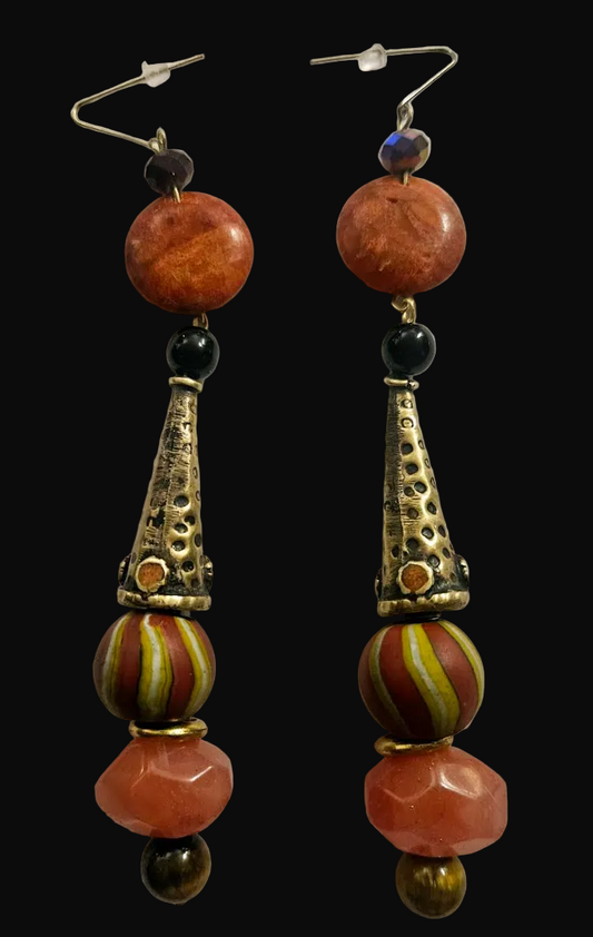 Exotic Orange Black & Gold Tribal Shoulder Dusters - Tribal Ethnic