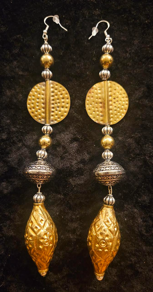 Exotic Gold and Silver Tone Shoulder Duster Belly Dancer Earrings - Super Long Tribal Pierced Earrings - Kat Kouture Jewelry - Ear Candy for Nomadic Women