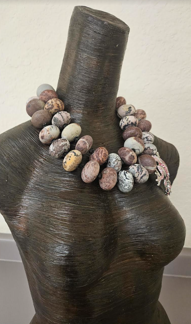 Oversized Heavy Leopard Jasper Multi Strand Statement Necklace With Rhinestone Frog - Kat Kouture Jewelry - Bold Chunky & Dramatic Exotic Beaded Chest Piece