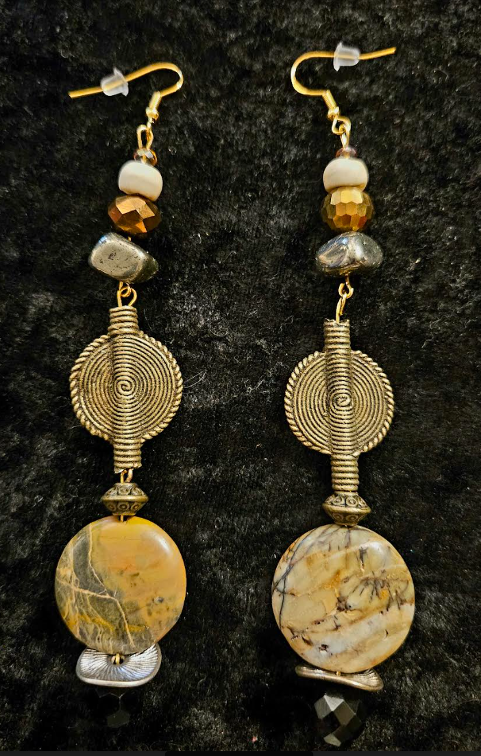 Earth Tone African Inspired Shoulder Duster Pierced Earrings - Ethnic Beaded Super Long Dangle Ear Candy - Kat Kouture Jewelry