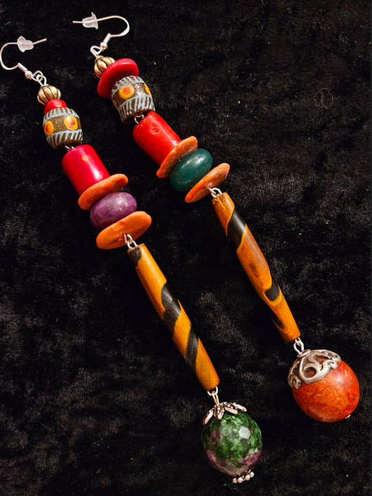 Exotic & Wild African Inspired Bold Shoulder Duster Pierced Earrings - Showstopper Jungle Fever Beaded Ear Candy - Kat Kouture Jewelry