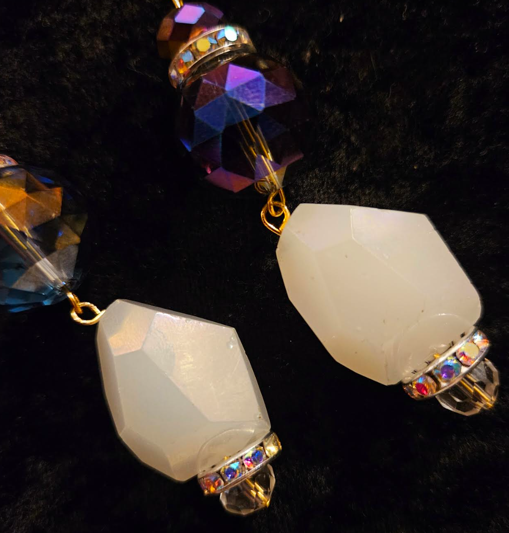 Purple and White Faceted Crystal Dressy Pierced Earrings - Wearable Art Glass Ear Candy - Kat Kouture Jewelry