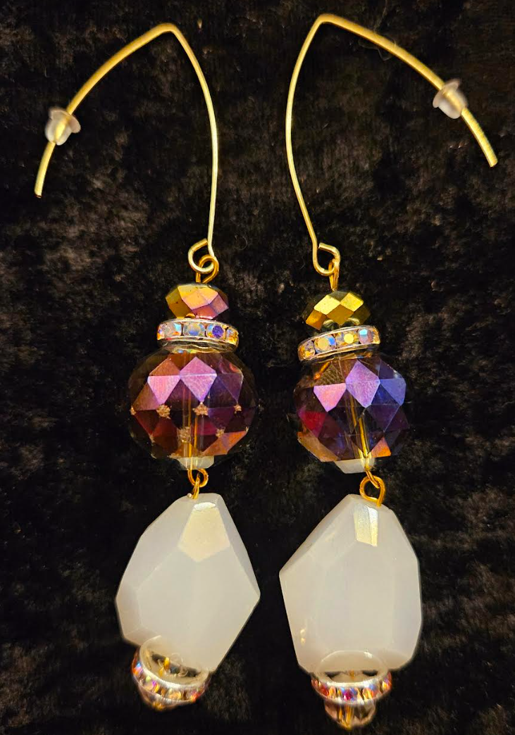 Purple and White Faceted Crystal Dressy Pierced Earrings - Wearable Art Glass Ear Candy - Kat Kouture Jewelry