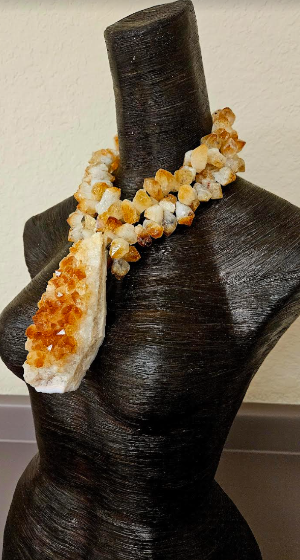 Rough Citrine Statement Necklace With Citrine Pendant - High End Luxury Gemstone Chest Piece - Orange Yellow and White Crystal Neck Candy - Kat Kouture Jewelry