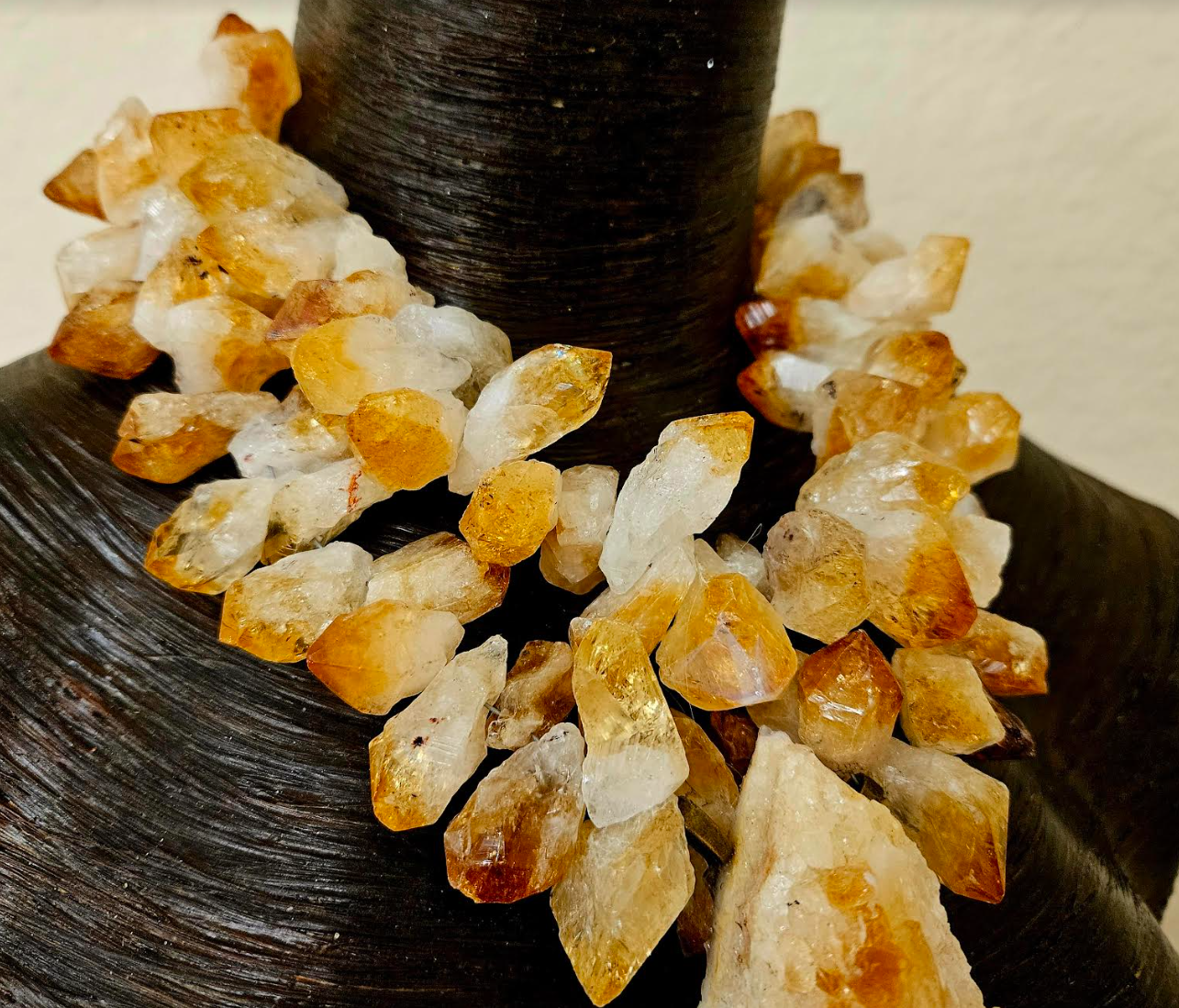 Rough Citrine Statement Necklace With Citrine Pendant - High End Luxury Gemstone Chest Piece - Orange Yellow and White Crystal Neck Candy - Kat Kouture Jewelry