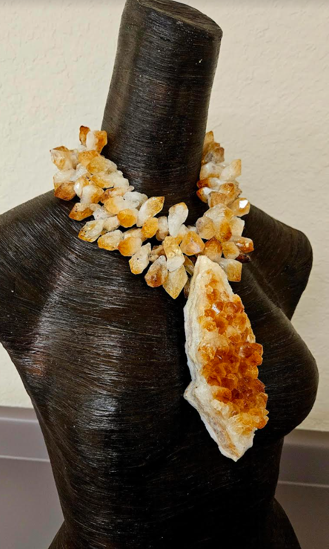 Rough Citrine Statement Necklace With Citrine Pendant - High End Luxury Gemstone Chest Piece - Orange Yellow and White Crystal Neck Candy - Kat Kouture Jewelry