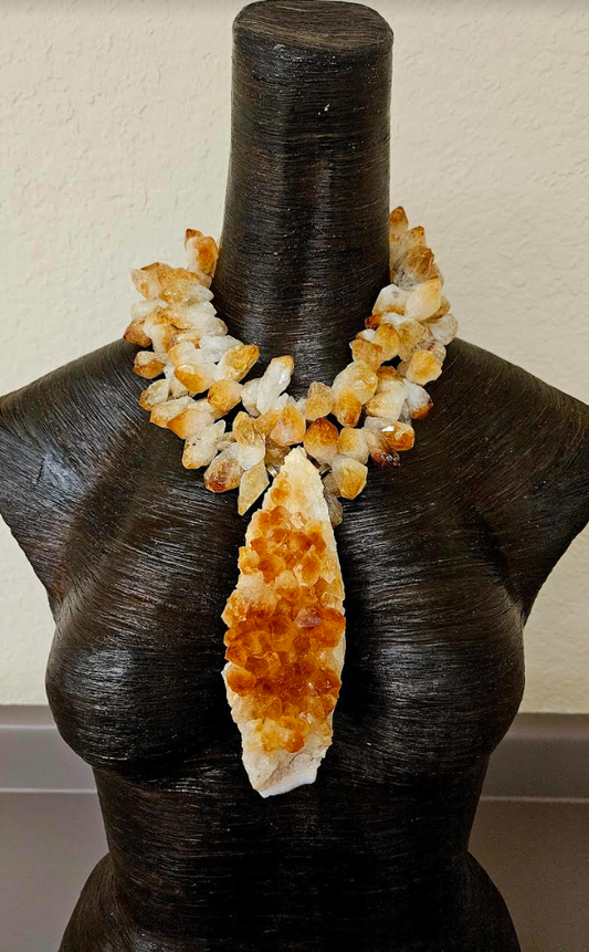 Rough Citrine Statement Necklace With Citrine Pendant - High End Luxury Gemstone Chest Piece - Orange Yellow and White Crystal Neck Candy - Kat Kouture Jewelry