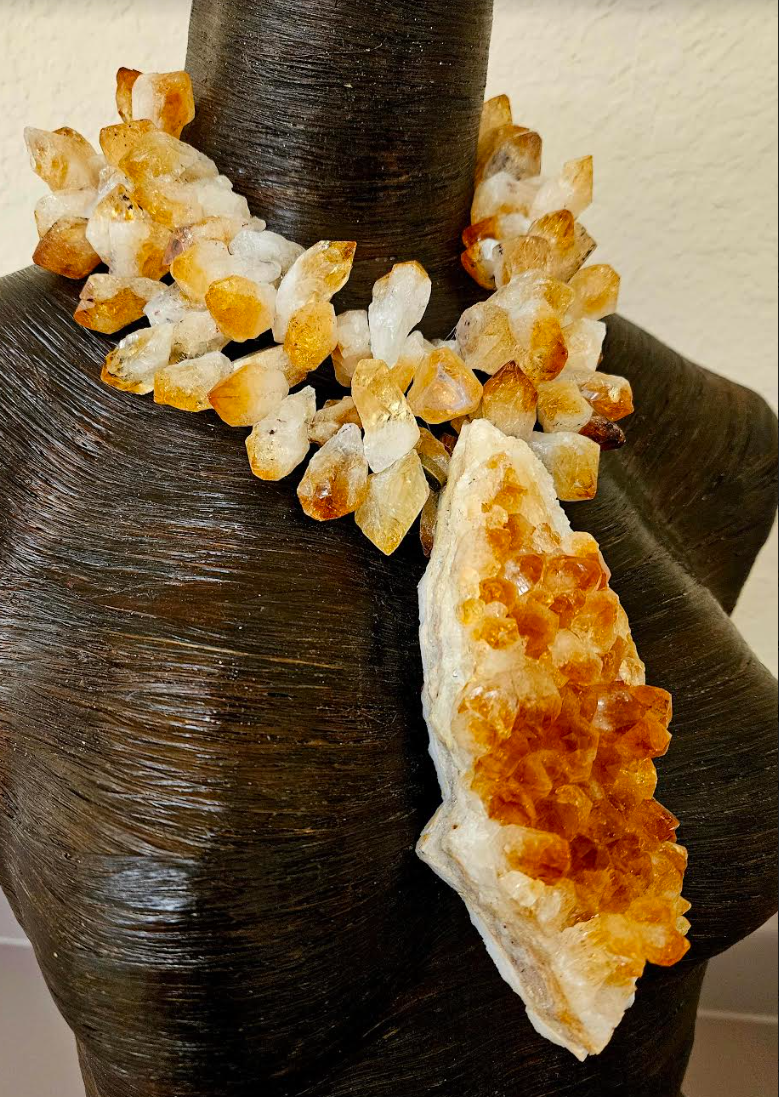 Rough Citrine Statement Necklace With Citrine Pendant - High End Luxury Gemstone Chest Piece - Orange Yellow and White Crystal Neck Candy - Kat Kouture Jewelry