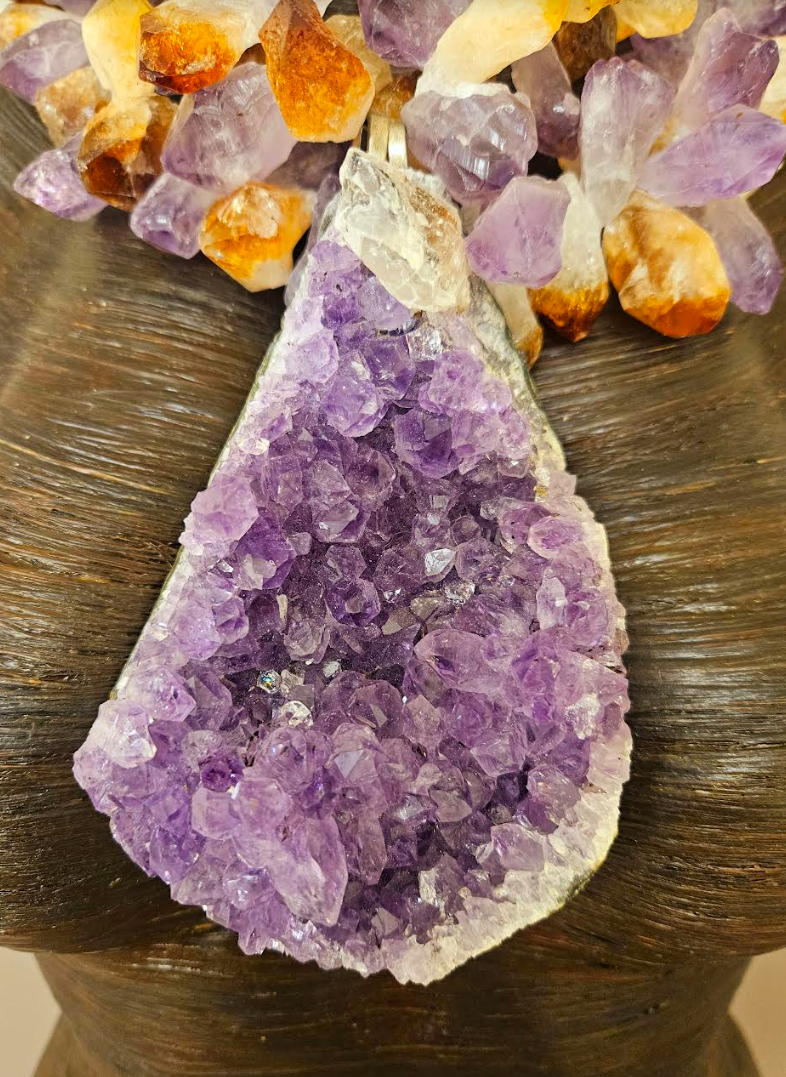 High End Rough Amethyst and Citrine Chest Piece - Purple Crystal Statement Pendant - Haute Couture Gemstone Statement Necklace - Kat Kouture Jewelry