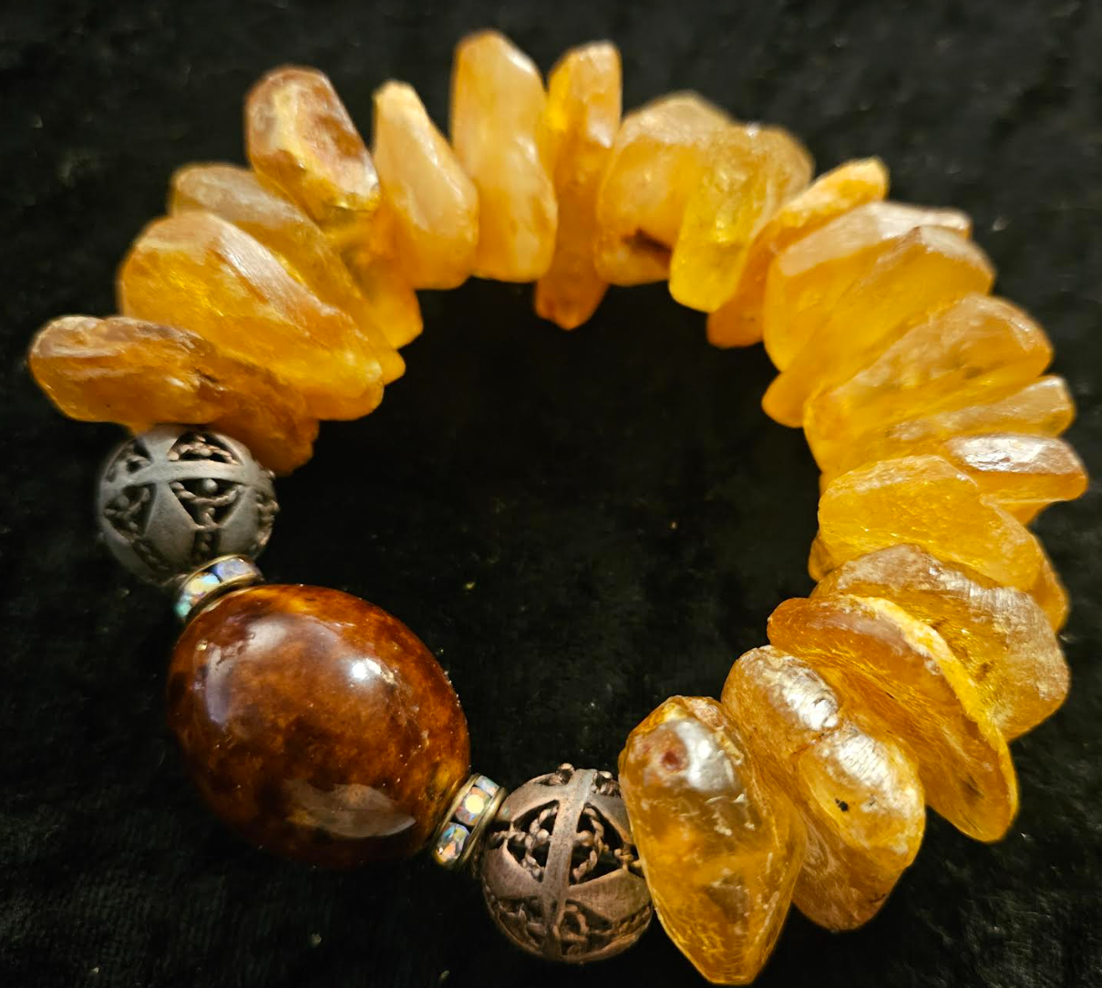 Mexican Amber Copper & Porcelain Stretch Bracelet - Bold Chunky Gemstone Wrist Candy - Kat Kouture Jewelry