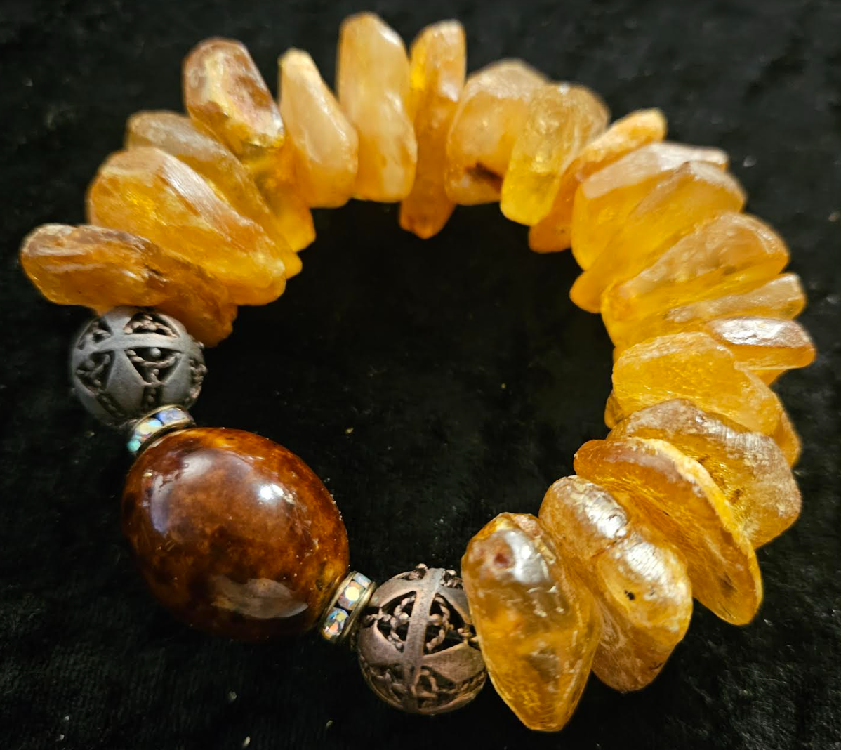 Mexican Amber Copper & Porcelain Stretch Bracelet - Bold Chunky Gemstone Wrist Candy - Kat Kouture Jewelry