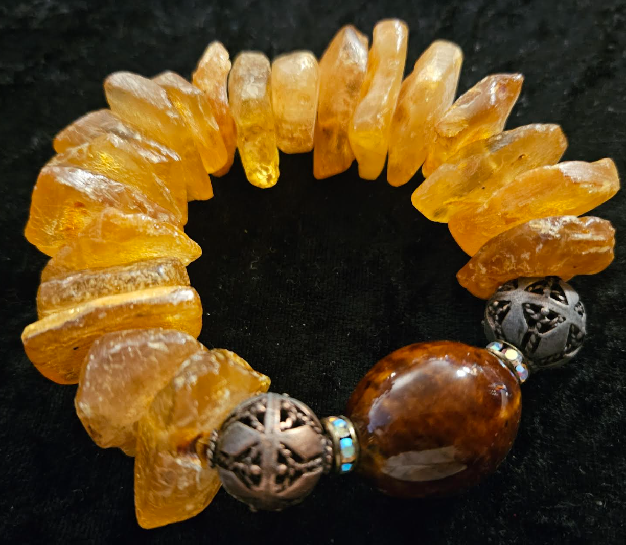 Mexican Amber Copper & Porcelain Stretch Bracelet - Bold Chunky Gemstone Wrist Candy - Kat Kouture Jewelry