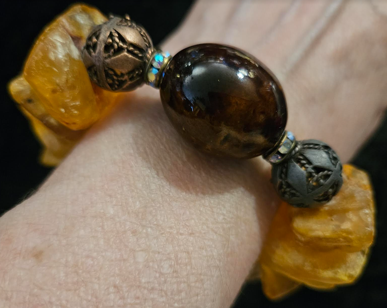 Mexican Amber Copper & Porcelain Stretch Bracelet - Bold Chunky Gemstone Wrist Candy - Kat Kouture Jewelry