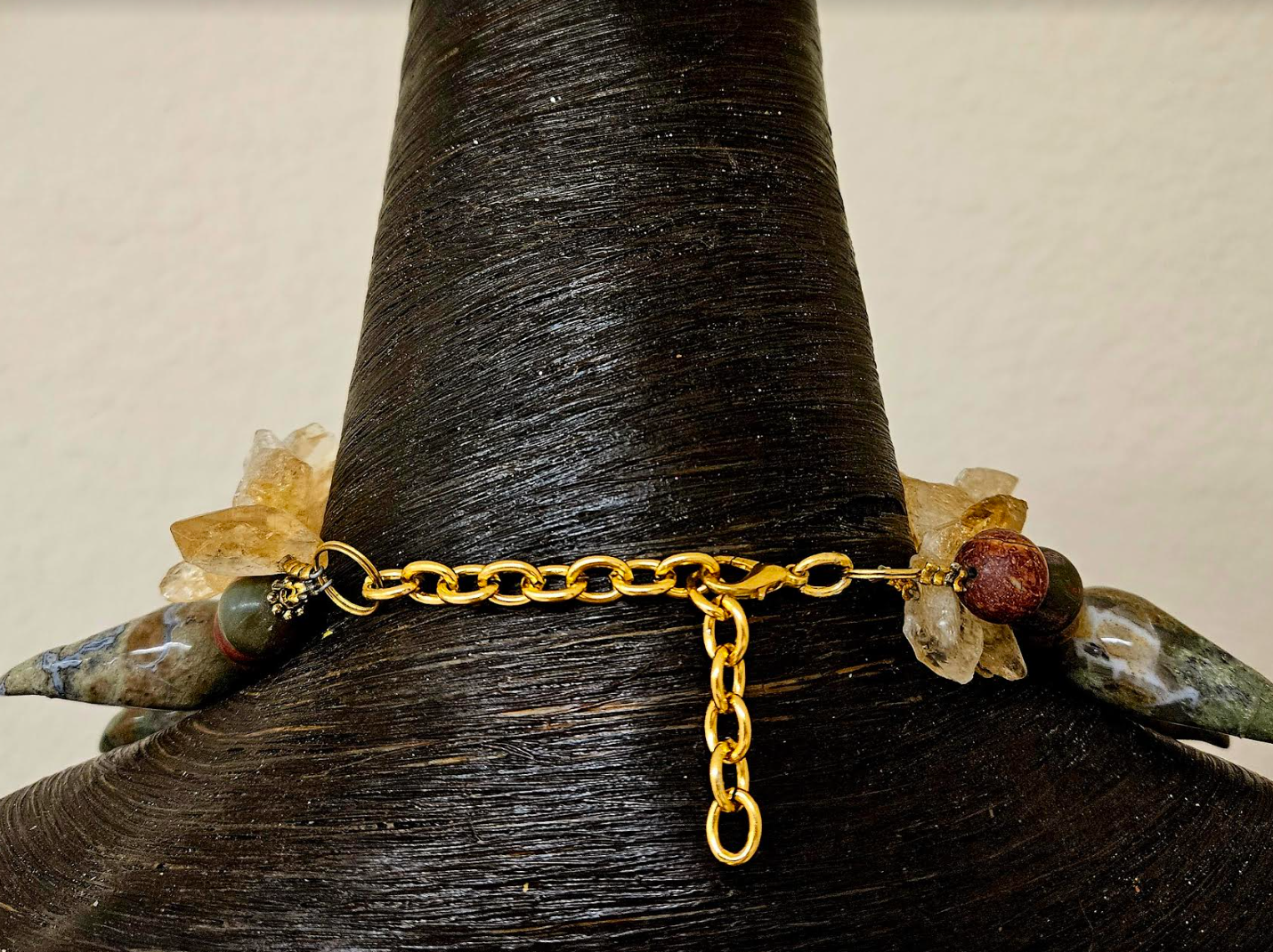 Exotic Dramatic Rainforest Jasper Slab & Rough Citrine Artisan Chest Piece - Jungle Fever Inspired Neck Candy - Olive Green and Gold Luxury Gemstone Art to Wear -  Kat Kouture Jewelry