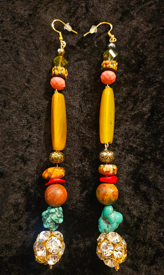 Extremely Long Gemstone Beaded Shoulder Duster Pierced Earrings - Autumn Ear Candy Accessory - Kat Kouture Jewelry