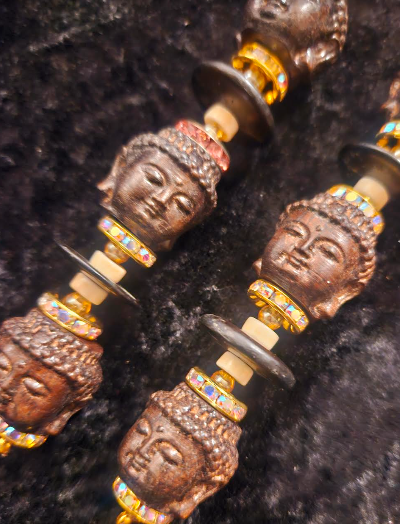 Agar Wood Buddha Shoulder Duster Pierced Earrings - Earthy Haute Couture Tibetan God Ear Candy - Runway Ready Accessory - Kat Kouture Jewelry