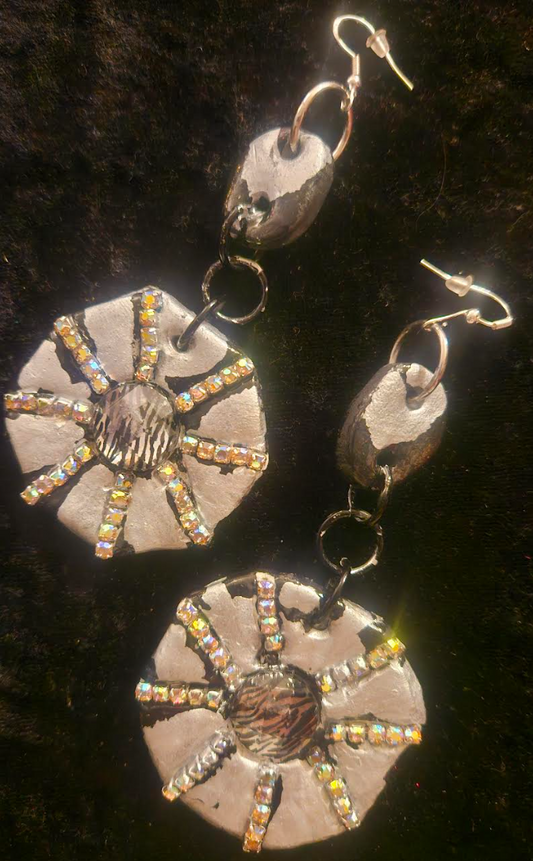 Hand Sculpted Art Deco Geometric Shoulder Dangles - Silver & Black Alcohol Ink Dangle Pierced Earrings - 1960's Style Ear Candy - Kat Kouture Jewelry